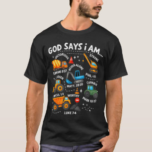 God Says I Am Christian Bible Verses Boys Construc T-Shirt