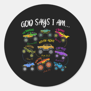God Says I-am Christian Easter Truck Religious Boy Classic Round Sticker