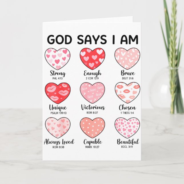 God Says I Am Christian Faith Heart Valentine Jesu Card (Front)