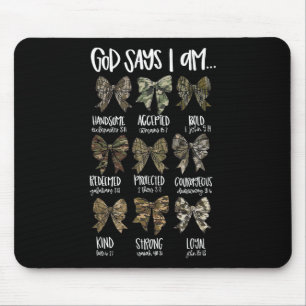 God Says I Am Christian Jesus Camo Coquette Bow Du Mouse Pad