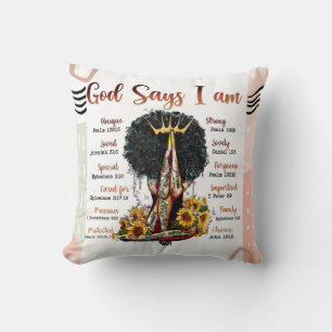 God Says I Am Christian Melanin Sista Black Woman Cushion