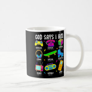 God Says I Am Christian Men Women Kids Retro 80s 9 Coffee Mug