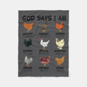 God Says I Am Christian Women Girls Kids Chicken B Fleece Blanket