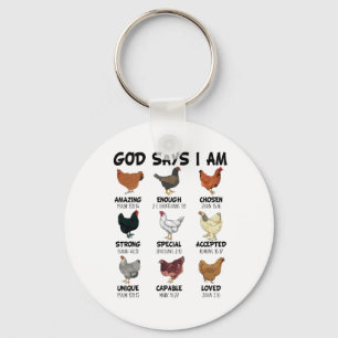 God Says I Am Christian Women Girls Kids Chicken B Key Ring