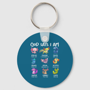 God Says I Am Cute Axolotl Christian Bible Verse G Key Ring