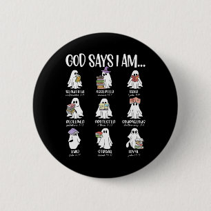 God Says I Am Cute Ghost Reading Books Halloween B 6 Cm Round Badge
