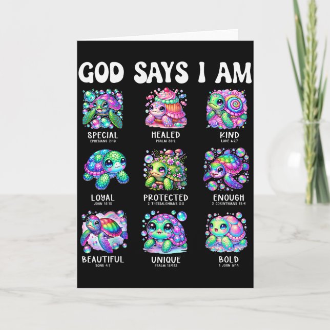God Says I Am Cute Sea Turtle Scripture Design  Card (Front)