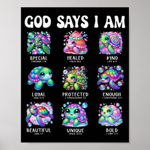 God Says I Am Cute Sea Turtle Scripture Design  Poster