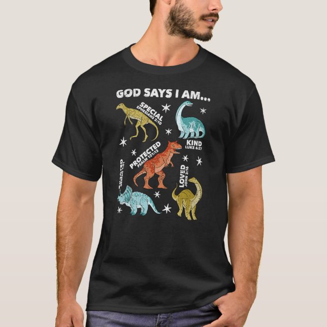 God Says I Am Dinosaur Lover Kids Boys Christian T-Shirt (Front)