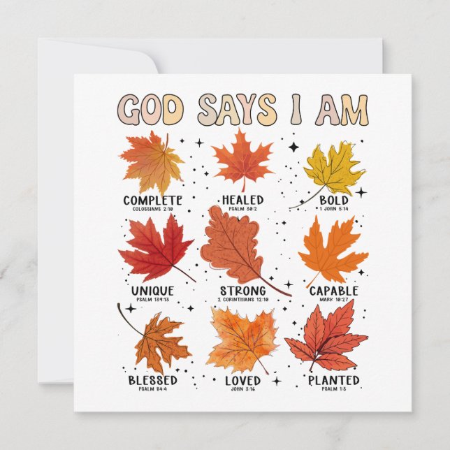 God says I am fall autumn harvest falling leaf Hal Invitation (Front)