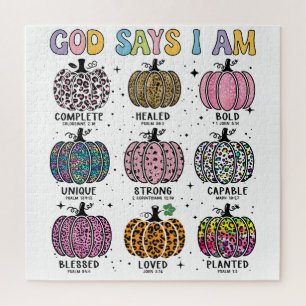 God says I am fall autumn harvest falling leaf Hal Jigsaw Puzzle