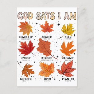 God says I am fall autumn harvest falling leaf Hal Postcard