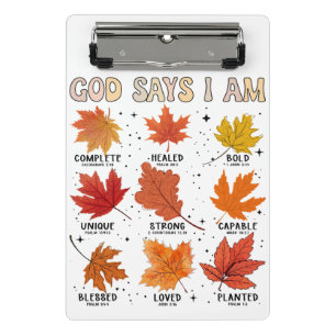 God says I am fall autumn harvest Thanksgiving fun Mini Clipboard