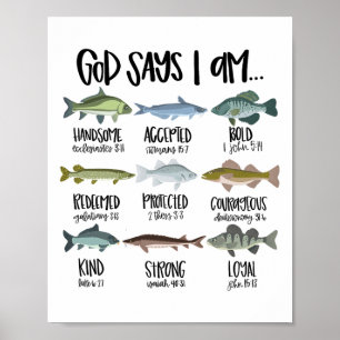 God Says I Am Fishing Christian Religious Bible Ve Poster