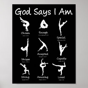God Says I Am Gymnastics Teen Girl Toddler Cute Ch Poster