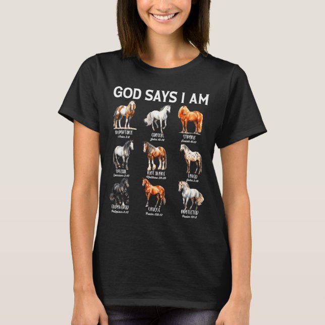 God Says I Am Horse Christian Girl Teen Boy Bible  T-Shirt (Front)