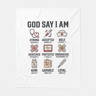 God Says I Am Nurse Faith Vintage Engraving Design Fleece Blanket