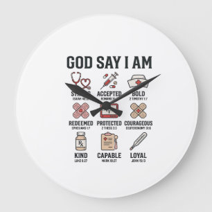 God Says I Am Nurse Faith Vintage Engraving Design Large Clock