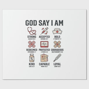 God Says I Am Nurse Faith Vintage Engraving Design Wrapping Paper
