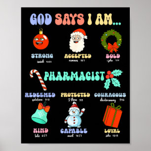 God Says I Am Pharmacist Christmas Pharmacy Tech C Poster