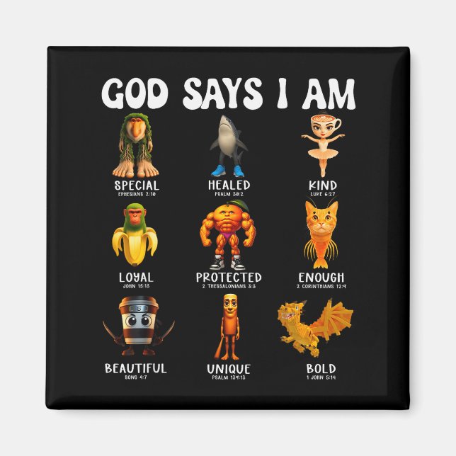 God Says I Am Quirky Italian Brainrot Scripture De Magnet (Front)