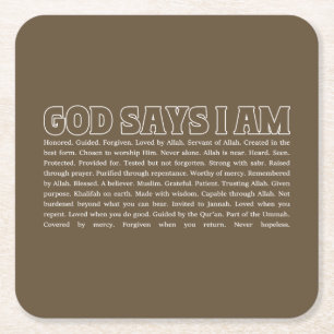 God Says I Am Strong Muslim Faith Inspirational Square Paper Coaster