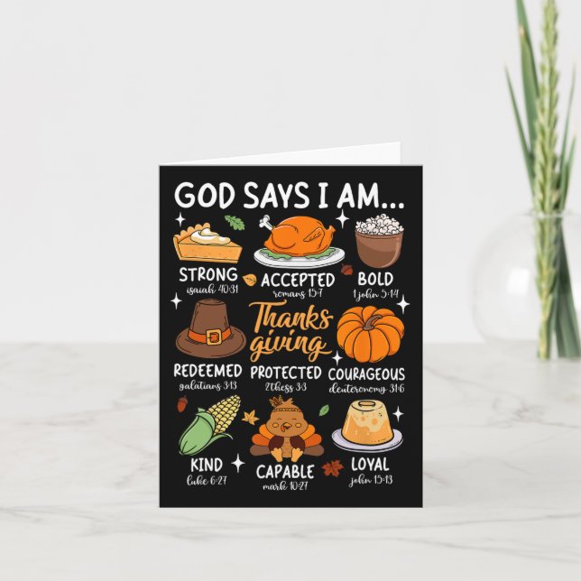 God Says I Am Thanksgiving Blessed Fall Leaves Chr Card (Front)