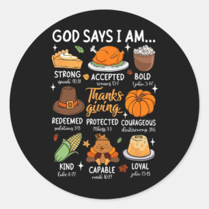 God Says I Am Thanksgiving Blessed Fall Leaves Chr Classic Round Sticker