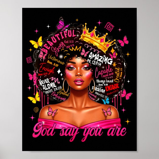 God Says You Are Afro Melanin Queen Christian Girl Poster (Front)