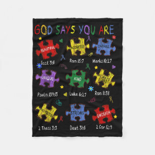 God Says You Are Bible Verses Christian Autism Awa Fleece Blanket