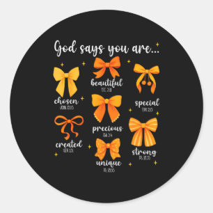 God Says You Are Christian Bible Coquette Bow Than Classic Round Sticker