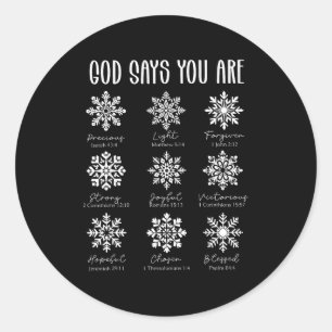 God Says You Are Christian Snowflake Christmas Bib Classic Round Sticker