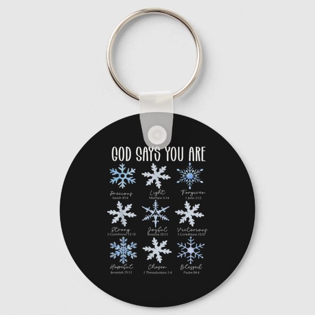 God Says You Are Christian Snowflake Christmas Bib Key Ring (Front)