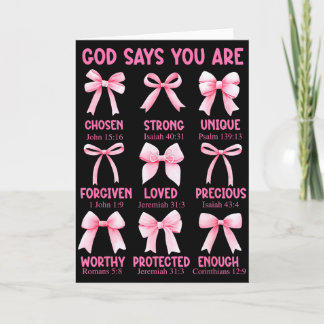 God Says You Are Coquette Pink Bow Christian Bible Card