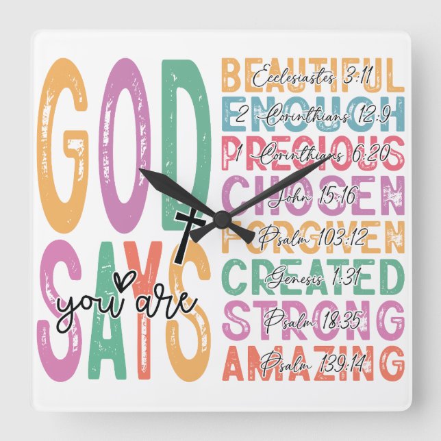 God Says You Are Enough Square Wall Clock (Front)