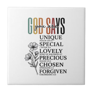 God Says You Are Faith Flower Vintage Shirt Design Ceramic Tile