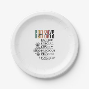 God Says You Are Faith Flower Vintage Shirt Design Paper Plate