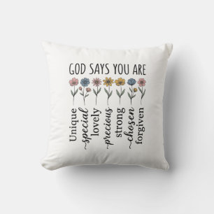 God Says You Are Floral Christian Vector Design_1 Cushion