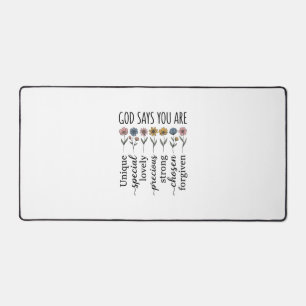 God Says You Are Floral Christian Vector Design_1 Desk Mat