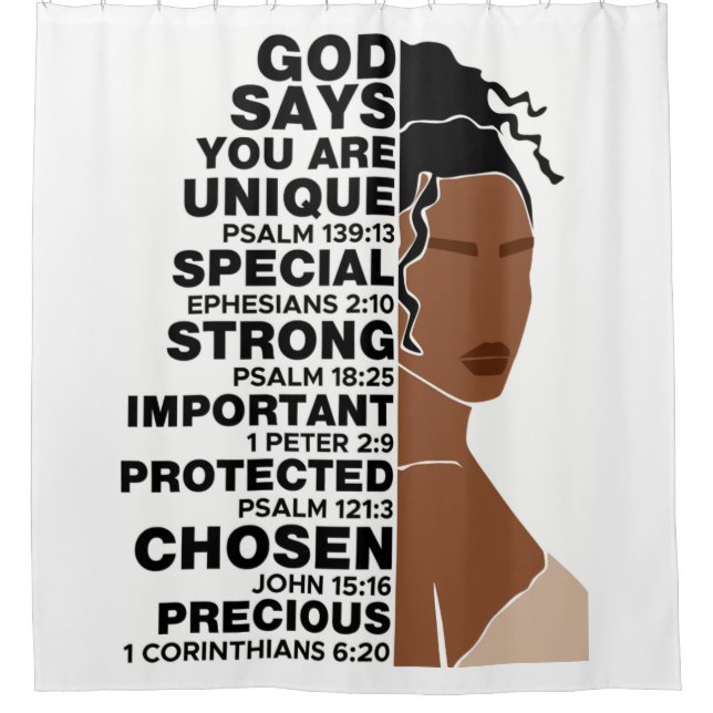 God Says Your Are Black Queen Melanin Woman Shower Curtain (Front)