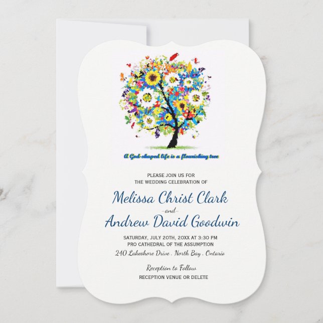 God-Shaped Life Flourishing Tree Christian Wedding Invitation (Front)