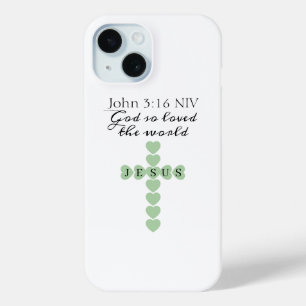 God So Loved the World Green Heart Cross iPhone 15 Case