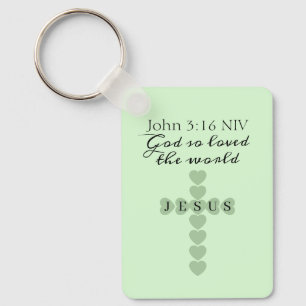 God So Loved the World Green Heart Cross Key Ring