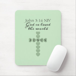 God So Loved the World Green Heart Cross Mouse Pad