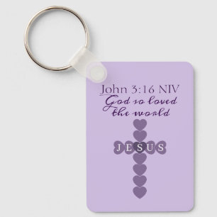 God So Loved the World Lavender Heart Cross Key Ring