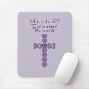 God So Loved the World Lavender Heart Cross Mouse Pad