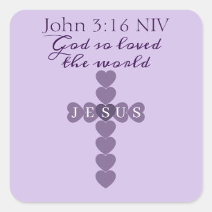 God So Loved the World Lavender Heart Cross Square Sticker