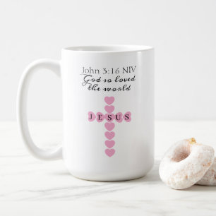 God So Loved the World Pink Heart Cross Coffee Mug