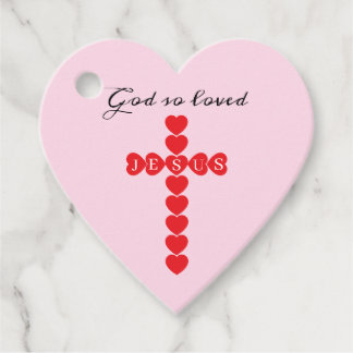 God So Loved the World Red Heart Cross Pink Favour Tags