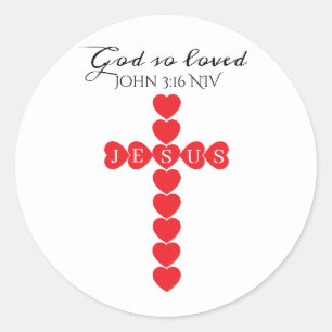 God So Loved the World Red Heart Cross White Classic Round Sticker